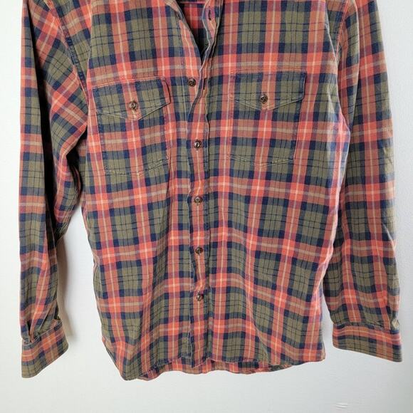 ACORN by Bob Goldfeder Plaid Flannel Button Down Shirt Men size M Orange Vintage - Picture 5 of 10